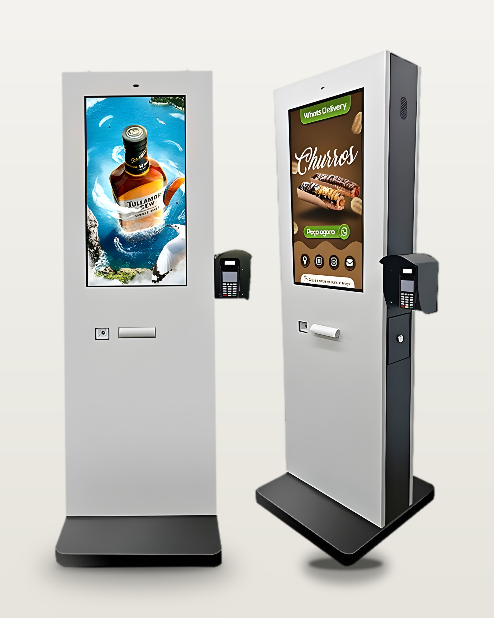 Totem a pavimento nero e bianco: grafica e colore del brand